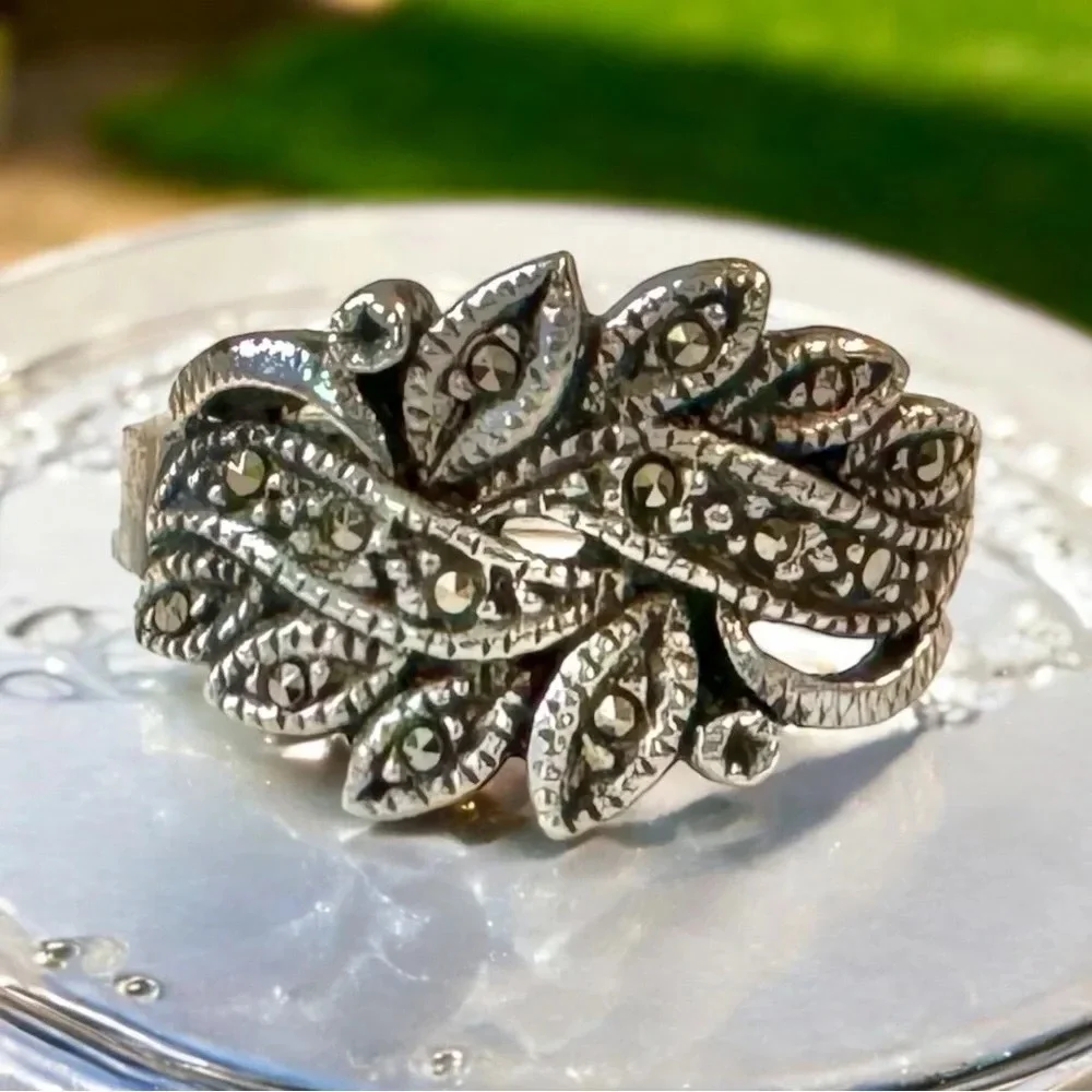 Floral Marcasite Sterling Silver Ring (7)